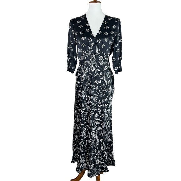 RIXO x Laura Jackson Black White Silk Maxi Dress Zadie Print Women’s SZ Medium - Picture 3 of 11